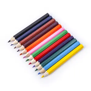 3.5 인치 짧은 나무 연필 사용자 정의 날카롭게 12 색 육각 모양의 나무 컬러 연필 어린이 그리기