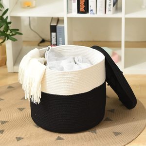 Panier de rangement pliable en coton tressé KUYUE avec couvercle, grand panier en corde gris, sac pliable en OPP, manuel, 500 pièces - Product Image 5