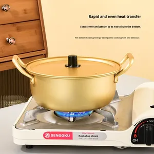 Pot à nouilles ramen en aluminium doré à double anse avec couvercle, chauffage rapide pour soupe, fondue, nouilles, ustensiles de cuisine - Product Image 1