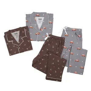 Set di pigiami Unisex personalizzati all'ingrosso pantaloncini estivi a maniche lunghe con colletto rovesciato uomini donne coppie abbigliamento da notte vestiti