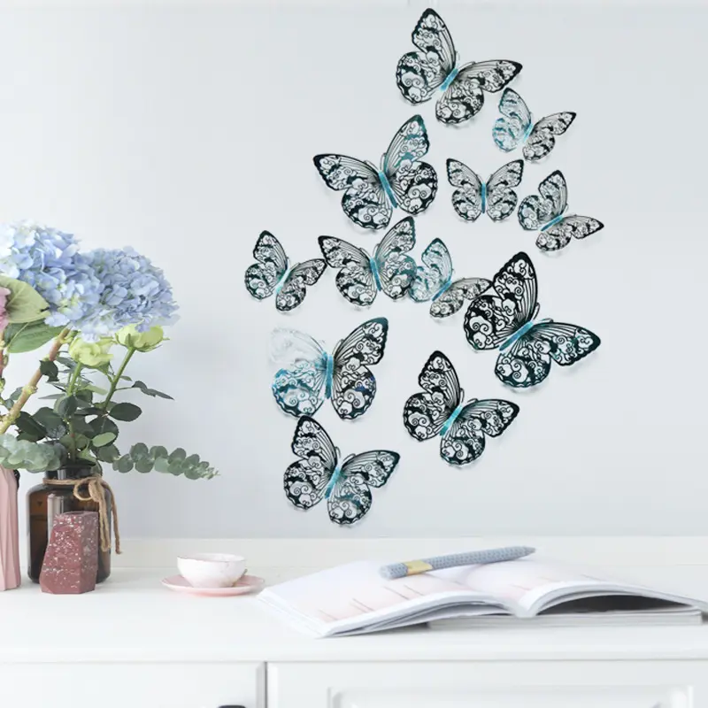 New Design Hollow Paper Butterfly Wall Stickers Creative 3D Butterflies Wallpaper Self Adhesive Living Room Decorative Murals