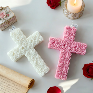 Vela aromática con forma de cruz de rosas, vela de cera para aromaterapia, decoración de mesa para el hogar, regalo religioso - Product Image 2