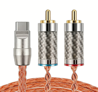 Câble audio tressé 1 vers 2 en cuivre monocristallin 7N Type-C double RCA pour écouteurs Android/téléphone portable avec décodage CY-type-2RCA
