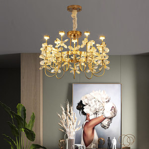 Lámpara de Araña de Cristal de Lujo, LED, Base Redonda para Bombilla E27, 3 Años de Garantía, Modelo Diamante Flor para Sala de Estar, Villa o Habitación Principal - Product Image 1