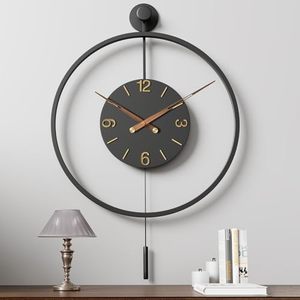 Horloges murales pendule surdimensionnées modernes décoratives en métal minimaliste avec chiffres arabes 3D pour salon - Product Image 1