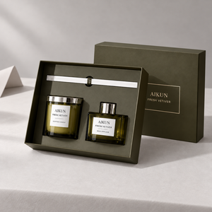 Coffret Cadeau Aikun Parfum d'Ambiance Vert Vetiver en Verre avec Diffuseur à Bâtonnets, Bougie Parfumée et Boîte Rigide pour Événements d'Entreprise - Product Image 2