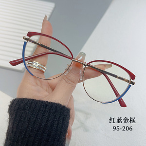 2024 nouveau 95-<span class=keywords><strong>206</strong></span> mode oeil de chat lunettes rétro métal cadre <span class=keywords><strong>optique</strong></span> hommes et femmes Anti lumière bleue lunettes en gros - Product Image 6