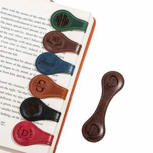 Magnetic <b>Leather</b> <b>Bookmark</b> Custom Engraved Name Pattern Solid Color Reusable Cute Style Book Marker Clip Back - Product Image 1