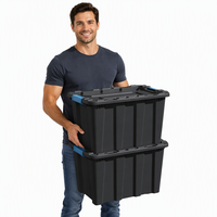 Boîte de rangement industrielle empilable avec couvercle, bac de rangement en plastique robuste pour l'organisation de la maison, du garage et du grenier