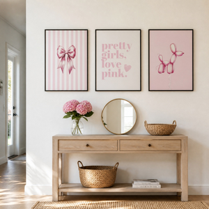 Arte Mural de Perro Globo con Lazo Rosa Coquette, con Marco de Aluminio Negro Mate, Decoración de 3 Piezas para Dormitorio de Niñas, Salón de Belleza, <span class=keywords><strong>Apartamento</strong></span> - Product Image 3
