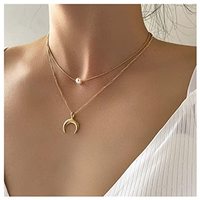 Boho Dainty Croissant de Lune Collier Plaqué Or Petit Mignon Double Corne Pendentif Demi Lune Collier Pour Femmes Bijoux Minimalistes