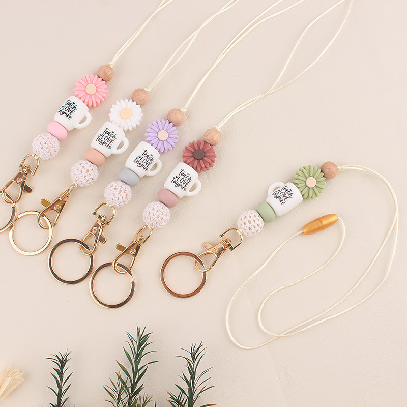 Large Daisy Flower Personalized Name Teacher Lanyard Office ID Lanyard Key Lanyard Gift for Teacher Image 4