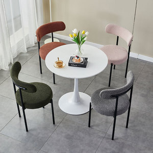<strong>Cream</strong> Lamb Fleece <strong>Cream</strong> Lamb Fleece <strong>Dining</strong> <strong>Chair</strong>, Curved Backrest with <strong>Black</strong> Metal Legs, for Cafe Salon Restaurant Home - Product Image 4