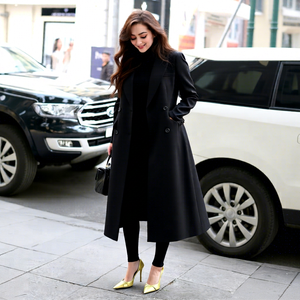 Vietnam Manufacturer <b>Women's</b> Long Tailored Woolen Woven Solid <b>Double</b> <b>Breasted</b> Elegant Winter <b>Coat</b> - Product Image 1