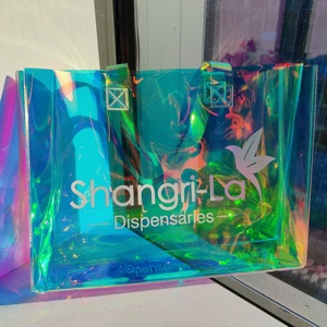 Logo personnalisé TPU brillant irisé transparent cadeau de shopping femmes sacs à main hologramme PVC sac à main fourre-tout pour vêtements cosmétiques - Product Image 4
