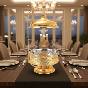 Plat de service en acier inoxydable doré 8L avec couvercle cloche pour buffets, fêtes, Noël, Ramadan, banquets, kit de maintien au chaud des aliments - Product Image 2