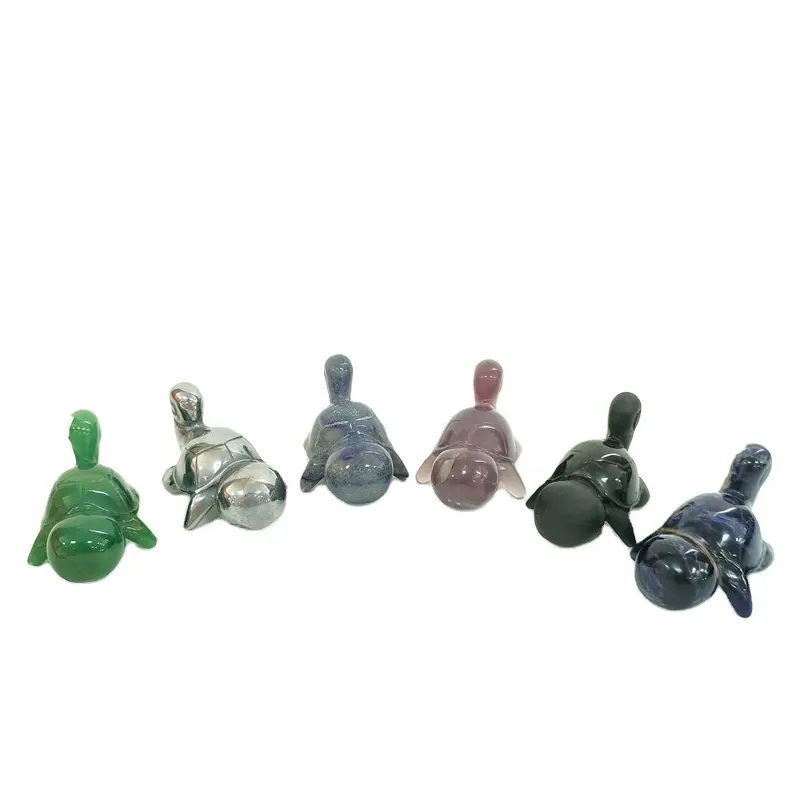 Cute Animal Carving Handicrafts Image of Animation Natural Purple Fluorite Green Aventurine Crystal Tortoise Gift for Kids