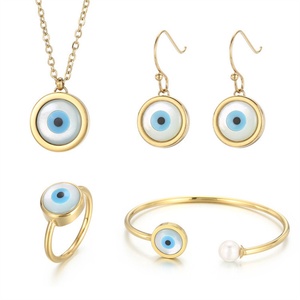 Wholesale Stainless Steel Dainty <b>Shell</b> Jewelry Gold Plated Evil Eye Jewelry Set - Product Image 2