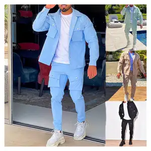 Hot Men's Jacket and Pants Sets New Spring Autumn Tracksuit High Quality Jacket Pant 2 Piece Sets Solid Color Male Fashion Suit