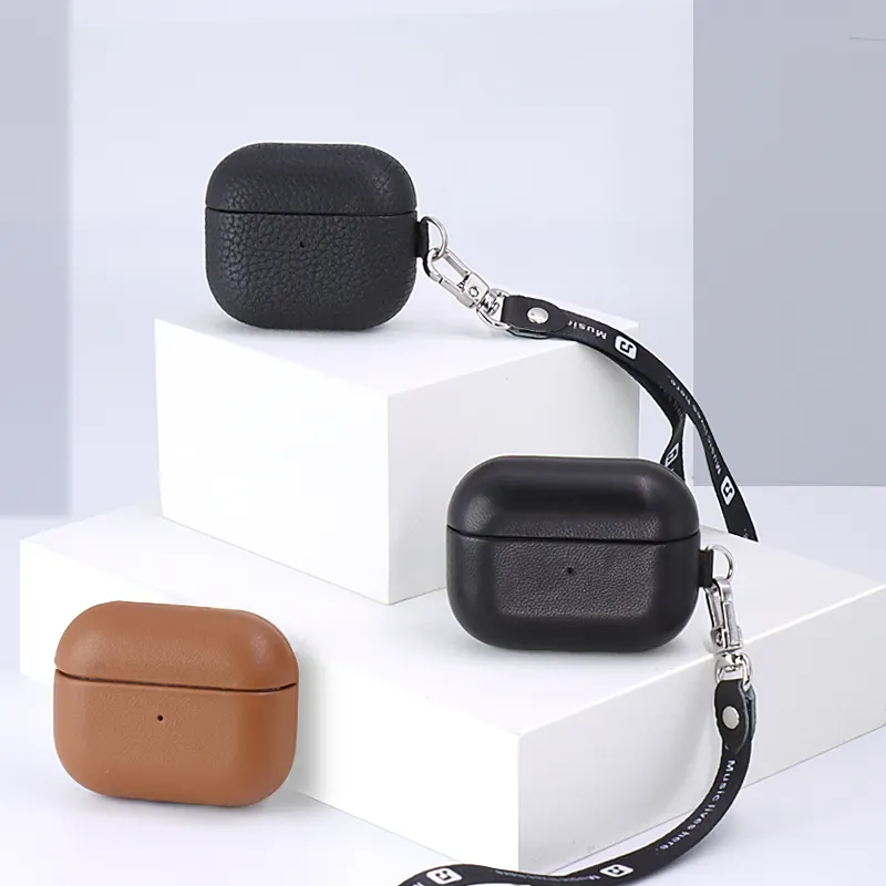 2022 High quality strap genuine leather case For apple airpods 3 wristband keychain lanyard leather cover for airpods 1 2 pro
