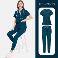 Uniforme Médico de Dos Piezas con Cuello en V, 14 Colores Mate, Unisex, de Alta Calidad, para Doctor y Enfermera, Ropa de Trabajo para Hospital, Tela Gruesa de Poliéster