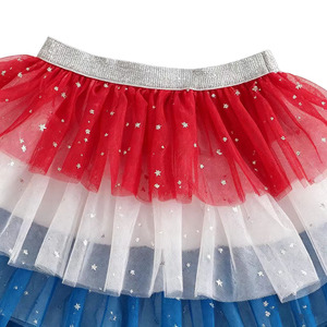 Set di Abbigliamento Estivo per Bambine RTS per il Giorno <span class=keywords><strong>dell</strong></span>'Indipendenza, Maglietta con Fiocco Ricamato USA e Gonna in Rete Colorata - Product Image 5