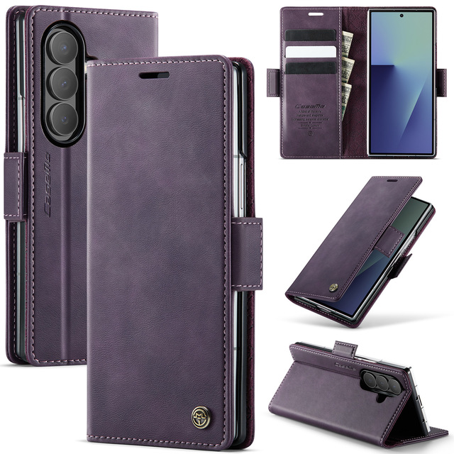 CaseMe Magnetic Kickstand Card-Slot Protective Case for Samsung Z Fold7 Leather Wallet Shockproof Cell Mobile Cover Z Fold 7