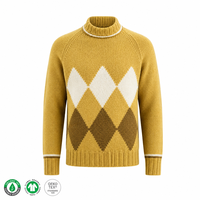 Pull en tricot à col montant pour homme, motif Argyle, manches longues, pull chaud pour l'hiver