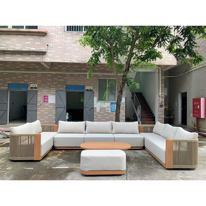 مجموعات صالة على الطراز الفاخر أريكة عصرية من خشب الساج للحديقة مكونة من حبل خشب الساج - Product Image 5