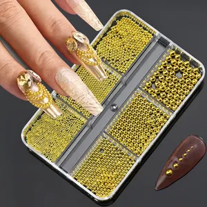6Grids/<b>box</b> Silver Metal Beads Nail Art Charms 0.8-1.5mm IronBall Nail Caviar Beads, Stainless Steel Round Ball Beads Decorations - Product Image 4