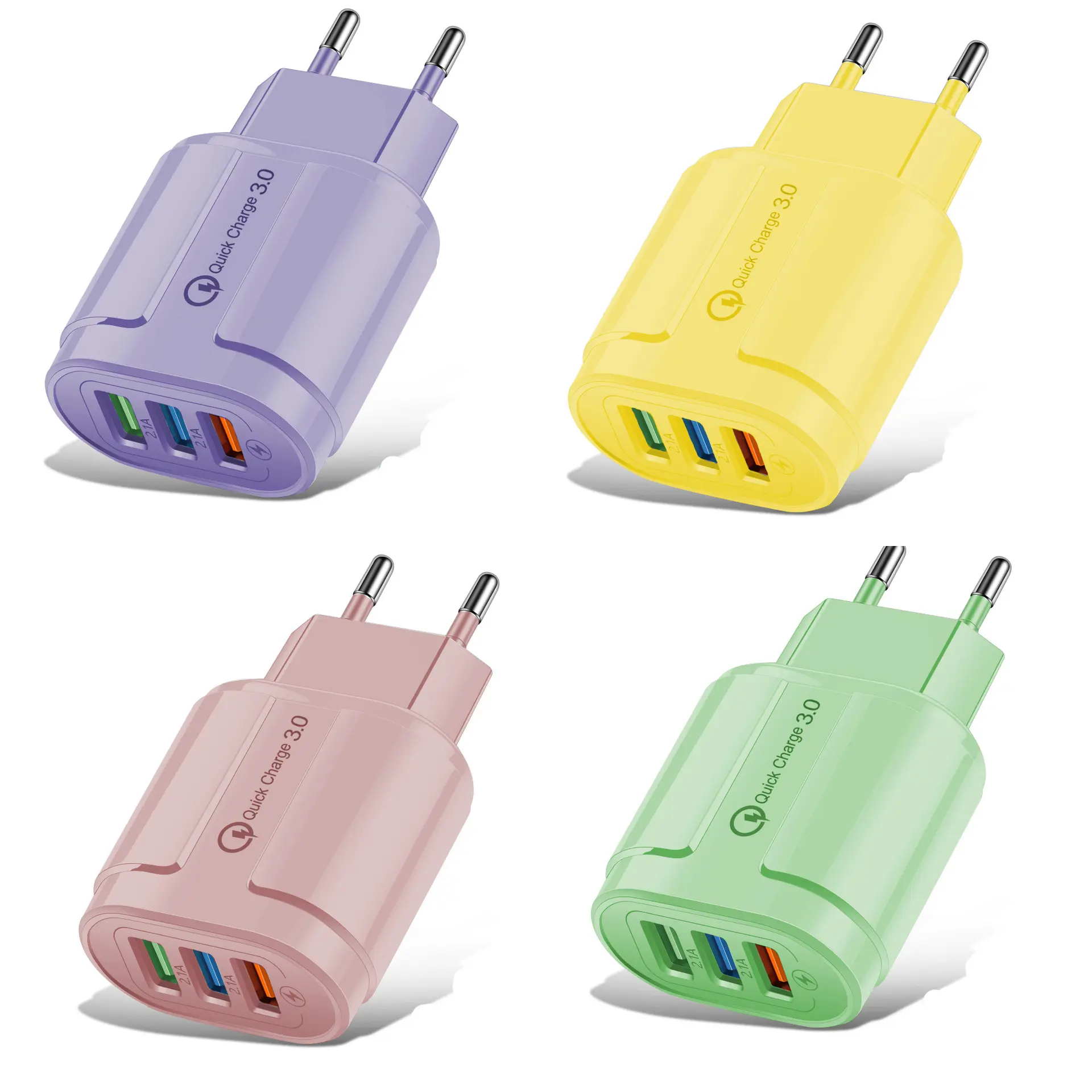 NEW Macaron color USB charger 3 USB charging head 5V2A charger 3 port European and American color adapter