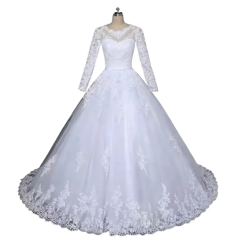 Vestido De Noiva Long Sleeve Dress Wedding Dress Lace Illusion V Neck Bridal Gowns