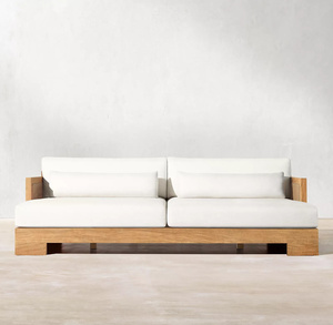 Ensemble de canapé en teck naturel avec coussins assortis aux angles géométriques, mobilier d'extérieur classique à larges lattes - Product Image 2