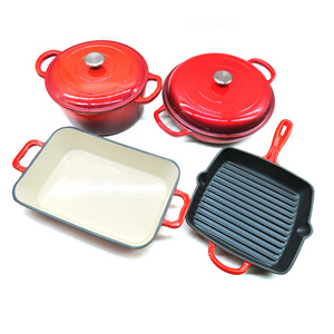 Olla de cocina de esmalte de hierro fundido personalizable, sartén para hornear, juego de utensilios de cocina, suministro de fábrica, Material metálico - Product Image 1