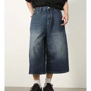 <span class=keywords><strong>Short</strong></span> en <span class=keywords><strong>jean</strong></span> vintage de haute qualité pour <span class=keywords><strong>homme</strong></span>, <span class=keywords><strong>jean</strong></span> baggy à jambes larges, motif uni, style décontracté, anti-rides et écologique - Product Image 1