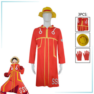 Disfraz de One Piece Luffy Egghead Island, traje rojo con capucha, sombrero y guantes para adultos, juego de rol - Product Image 1