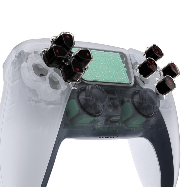 Custom Dpad Action Buttons Three-Tone Black&Clear&Carmine Red Redesigned Symbols D-pad Face Buttons for Ps5 Controller