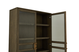 MRS WOODS porta in vetro antico grande libreria classica in legno massello di quercia naturale con cassetti - Product Image 4