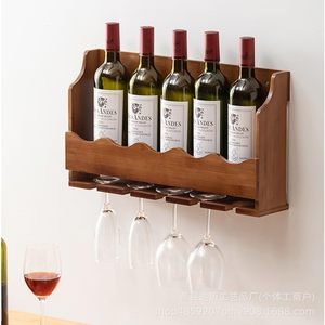 Estante de vino de madera para montar en la pared con capacidad para 4 copas, expositor para comedor - Product Image 3