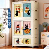 Armoire de rangement pliable et empilable pour la maison avec roulettes mobiles, installation sans outil par clipser, organisateur anti-poussière pour le rangement des jouets