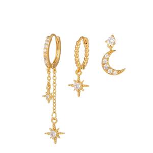 FY moda takı düğme küpe zirkon sekizgen yıldız ay kolye asimetrik yığınları minik istiflenebilir geniş halkalı küpe Set - Product Image 3