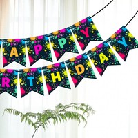 Kit de bannière Joyeux Anniversaire à effet néon, drapeau suspendu en carton blanc pour fête lumineuse