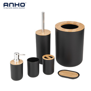 Juegos <span class=keywords><strong>de</strong></span> <span class=keywords><strong>baño</strong></span> <span class=keywords><strong>de</strong></span> plástico <span class=keywords><strong>de</strong></span> estilo europeo moderno, <span class=keywords><strong>tapa</strong></span> <span class=keywords><strong>de</strong></span> bambú <span class=keywords><strong>de</strong></span> lujo, accesorios <span class=keywords><strong>de</strong></span> <span class=keywords><strong>baño</strong></span> para hoteles, 6 piezas - Product Image 1