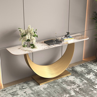 Table console moderne pour salon, table console en pierre frittée pour entrée, tables consoles dorées avec miroir
