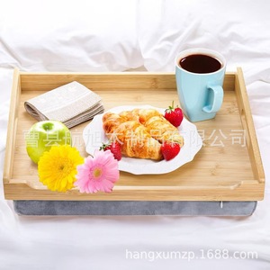 Bandeja de bambú con cojín extraíble para comida, para usar en el sofá o con el portátil en casa. - Product Image 1