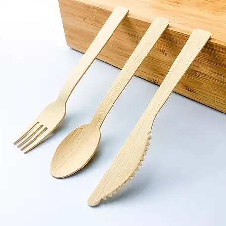 Großhandel Bambus Besteck Löffel Gabel Messer Set Einweg biologisch abbaubares Geschirr Besteck