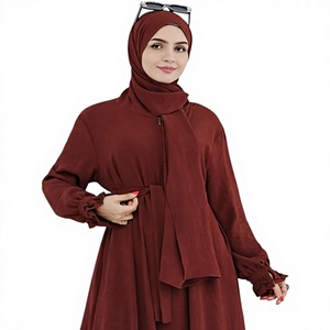 Women <b>Abaya</b> Hijab Robe Long Sleeve Maxi Solid Color High Neck Modest Cotton Dress Daily Wear Loose Fit Flared Hem - Product Image 1
