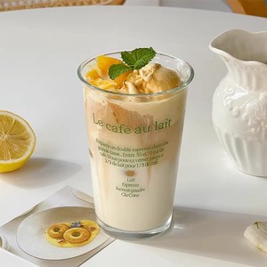 New Arrival <strong>Custom</strong> 350ML Iced Coffee Juice Glass Drinkware Clear Glass Water Cup Letter Printing Trending Wholesale Milk Cups - Product Image 6