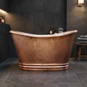 Bañera Ovalada de Cobre Martillado, Bañera Metálica Independiente, Lavabo Artesanal Marrón para Baño de Casa u Hotel - Product Image 1