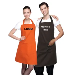 免费送货定制您的标志2前口袋纯色舒适男女通用定制厨师围裙